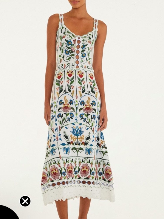 FARM Rio Dresses & Skirts - FARM Rio White Midi Dress with Multicolor Floral Embroidery